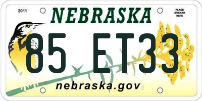NE license plate 85ET33