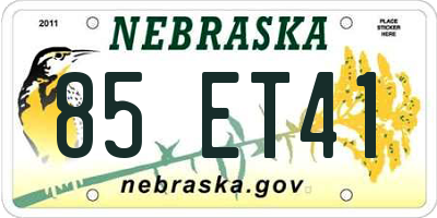 NE license plate 85ET41