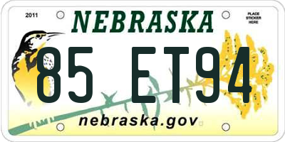NE license plate 85ET94