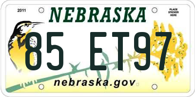 NE license plate 85ET97