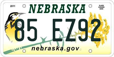 NE license plate 85EZ92