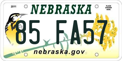 NE license plate 85FA57