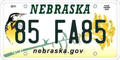 NE license plate 85FA85