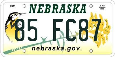 NE license plate 85FC87