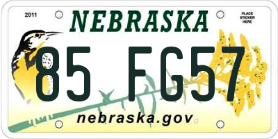 NE license plate 85FG57