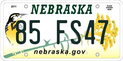 NE license plate 85FS47