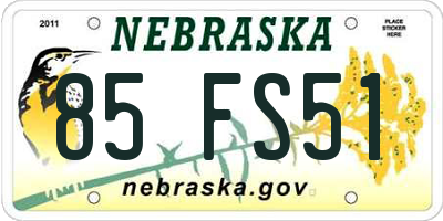 NE license plate 85FS51