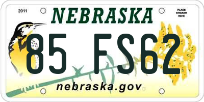 NE license plate 85FS62