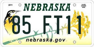 NE license plate 85FT11
