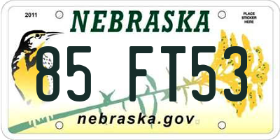 NE license plate 85FT53