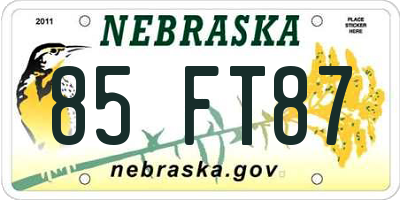 NE license plate 85FT87