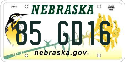 NE license plate 85GD16