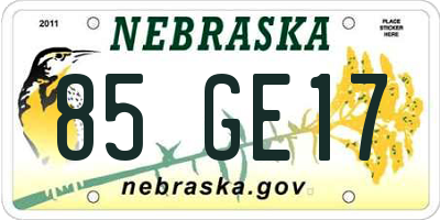 NE license plate 85GE17