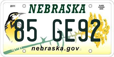 NE license plate 85GE92