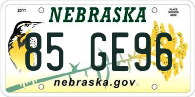 NE license plate 85GE96