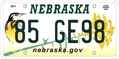 NE license plate 85GE98