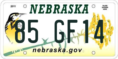 NE license plate 85GF14