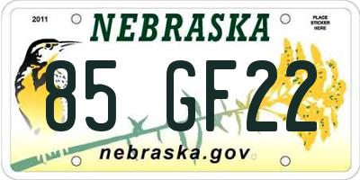 NE license plate 85GF22