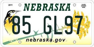 NE license plate 85GL97