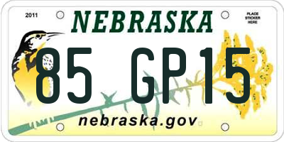 NE license plate 85GP15