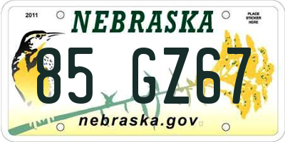 NE license plate 85GZ67