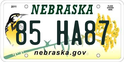 NE license plate 85HA87