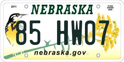 NE license plate 85HW07