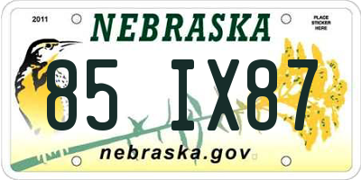NE license plate 85IX87
