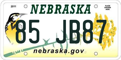 NE license plate 85JB87