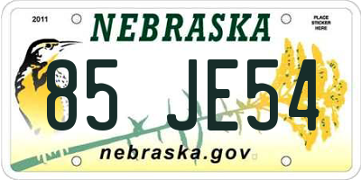 NE license plate 85JE54