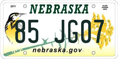NE license plate 85JG07