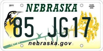 NE license plate 85JG17