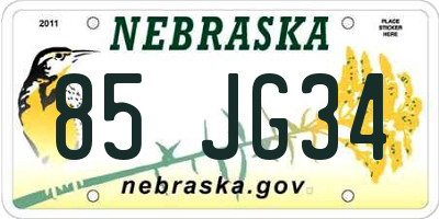 NE license plate 85JG34