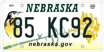 NE license plate 85KC92