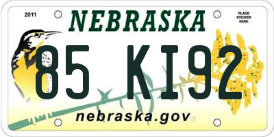 NE license plate 85KI92