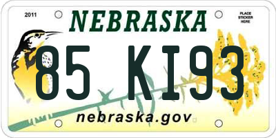 NE license plate 85KI93