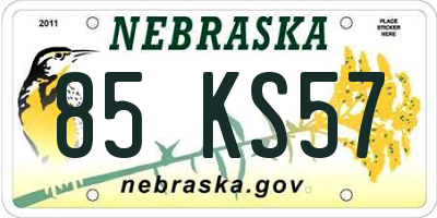 NE license plate 85KS57