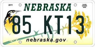 NE license plate 85KT13