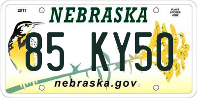 NE license plate 85KY50