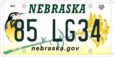 NE license plate 85LG34