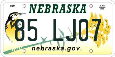 NE license plate 85LJ07
