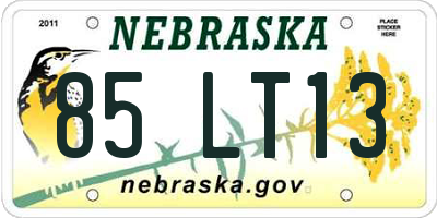 NE license plate 85LT13