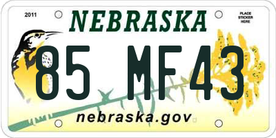 NE license plate 85MF43
