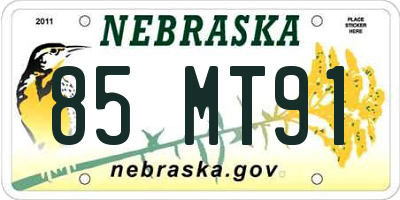 NE license plate 85MT91