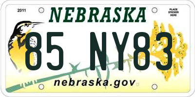NE license plate 85NY83
