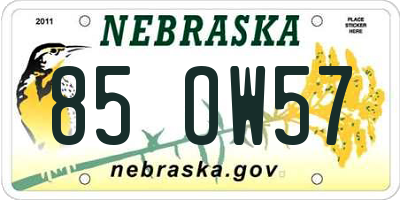NE license plate 85OW57