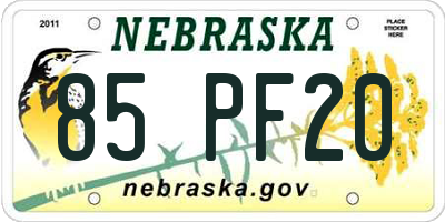 NE license plate 85PF20