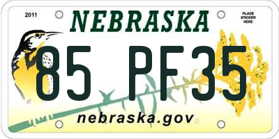 NE license plate 85PF35