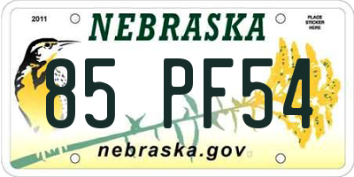 NE license plate 85PF54
