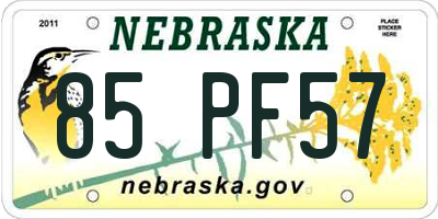 NE license plate 85PF57